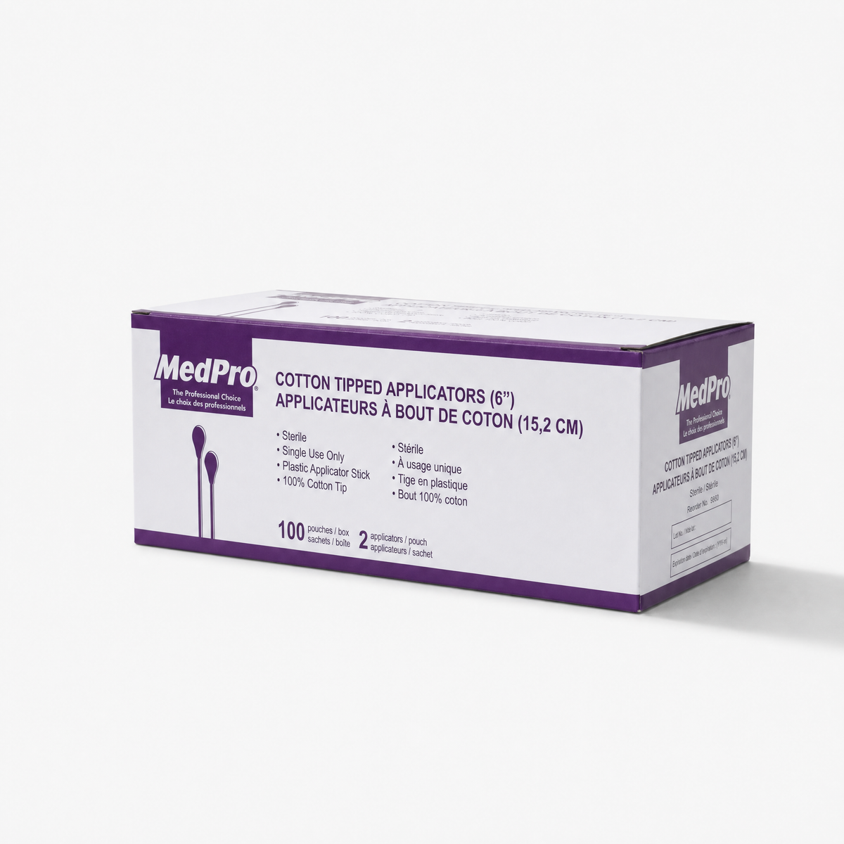Applicateurs en bois à embout coton MedPro 6 pouces
