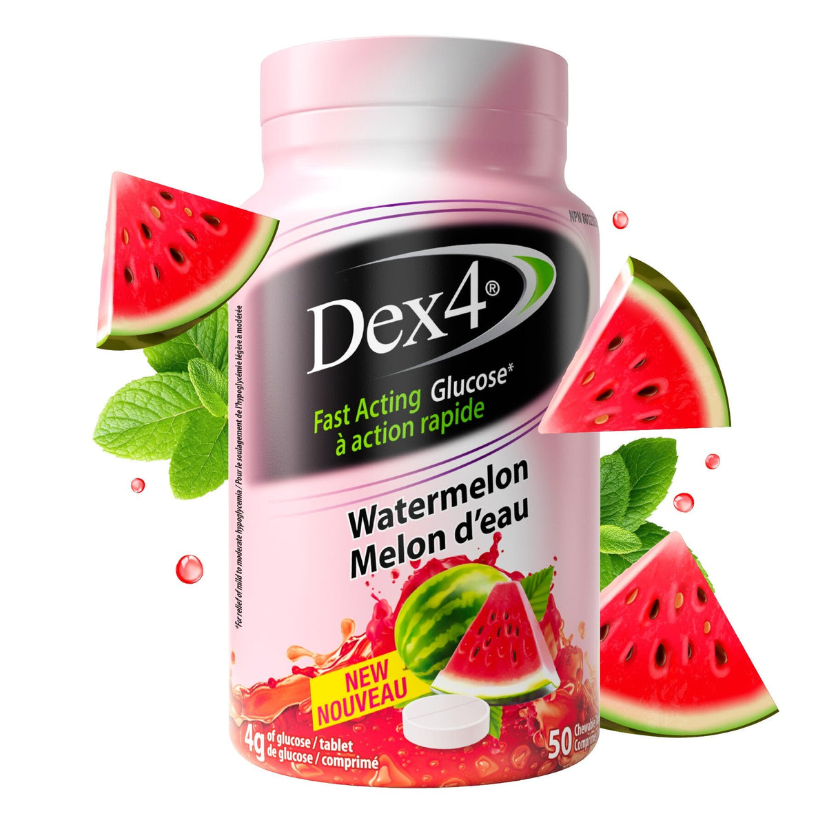 Comprimés de glucose Dex4 — Saveur pastèque, boîte de 50
