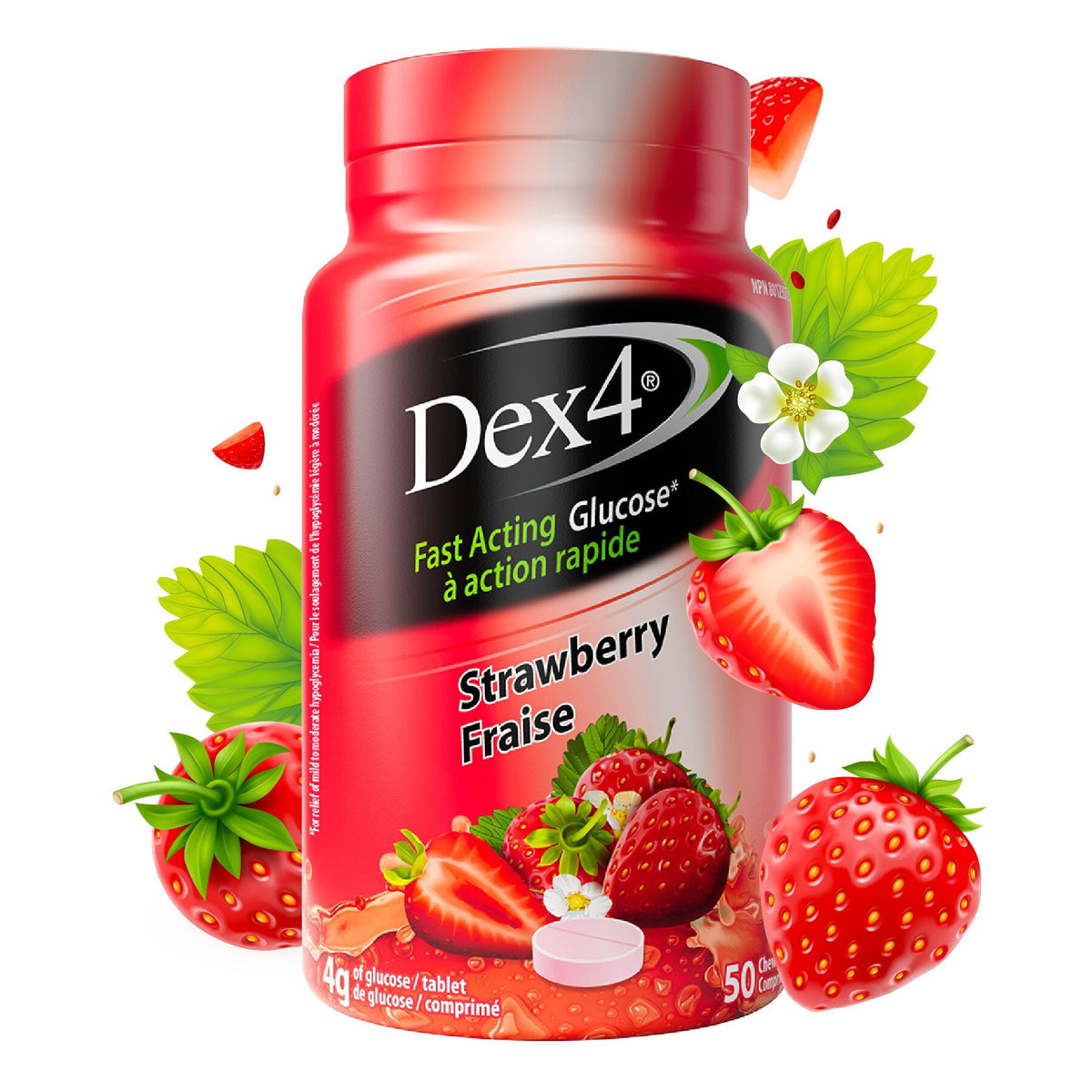 Dex4 Glucose Tablets — Strawberry Flavour, 50-Count